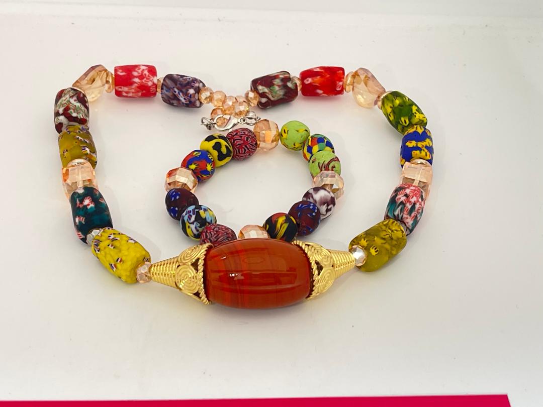 Handcrafted multi-colored African beaded statement necklace for vibrant tribal fashion